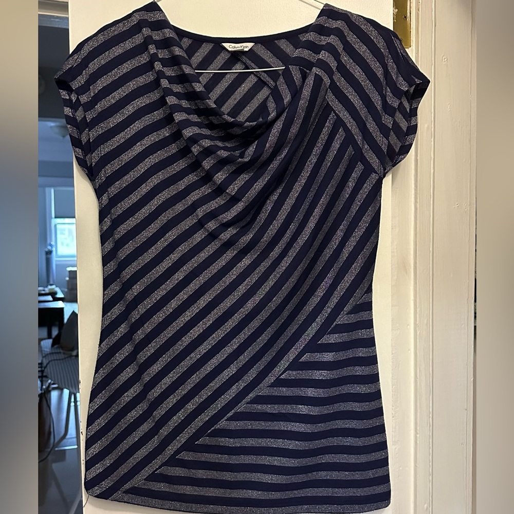 Striped Navy and Gray Top - Calvin Klein